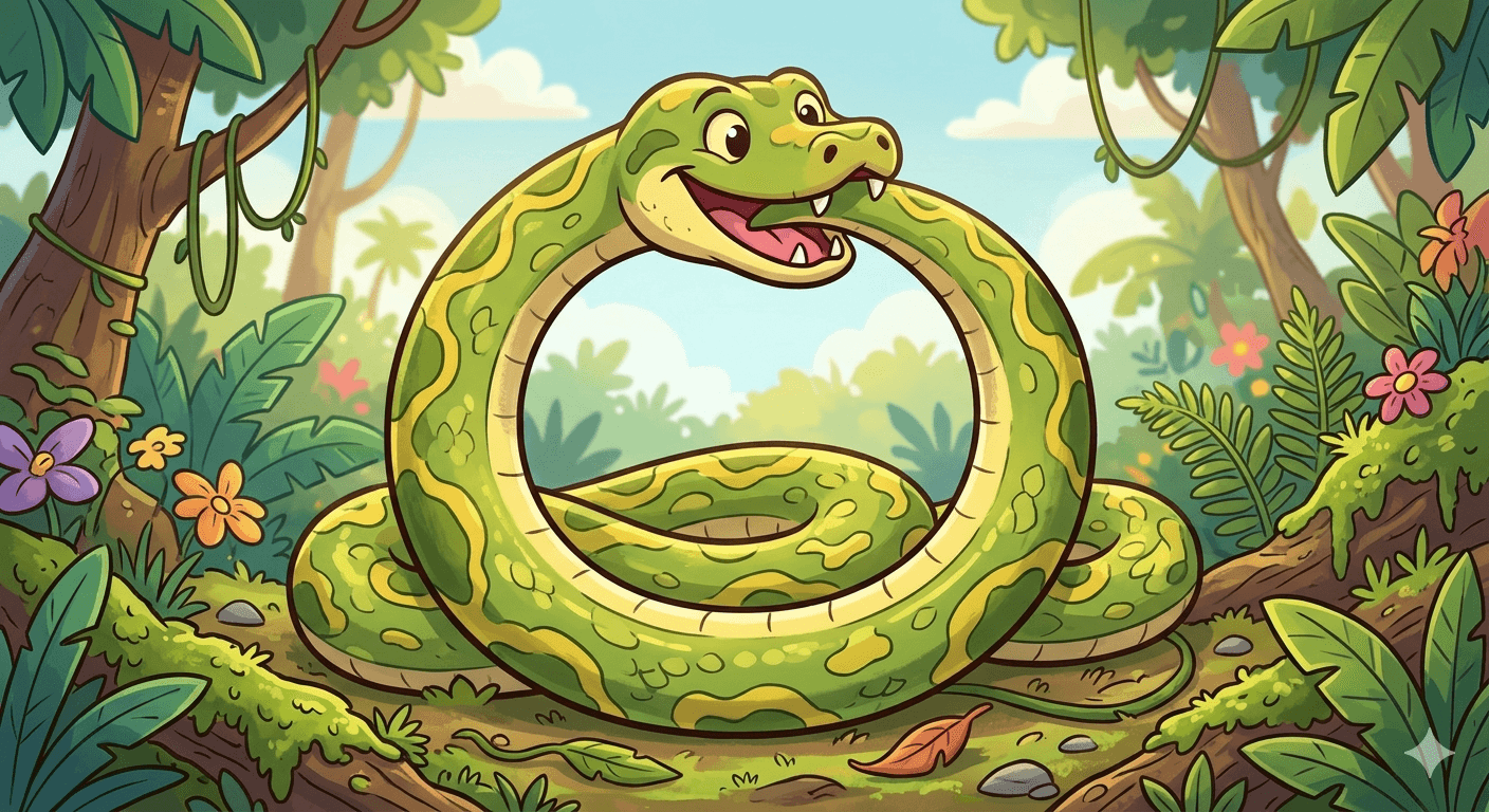 AI image. A python eating its tail.