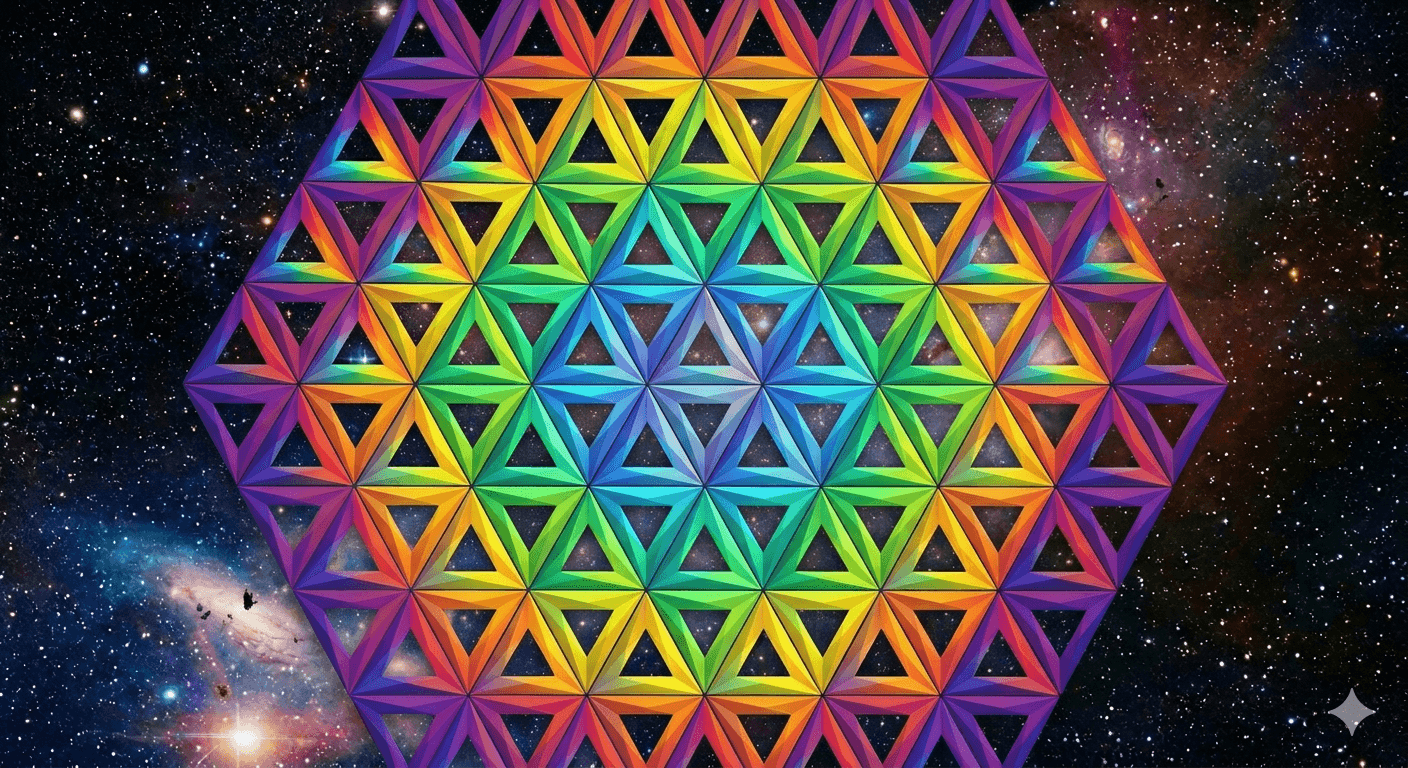 Multiple triangles in space. AI generated.