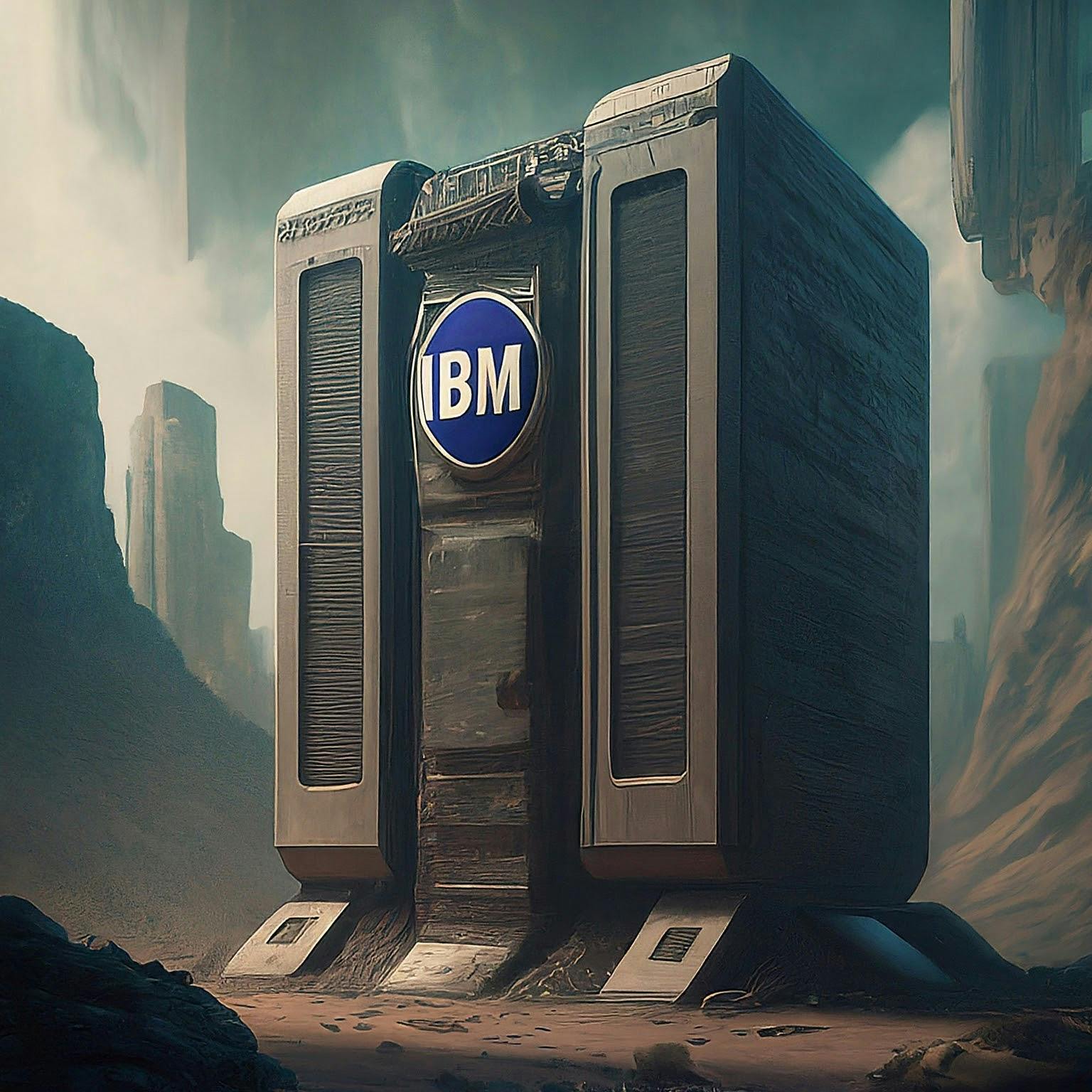 The IBM company logo on a wall.